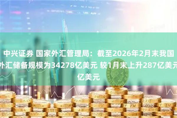 中兴证券 国家外汇管理局：截至2026年2月末我国外汇储备规模为34278亿美元 较1月末上升287亿美元